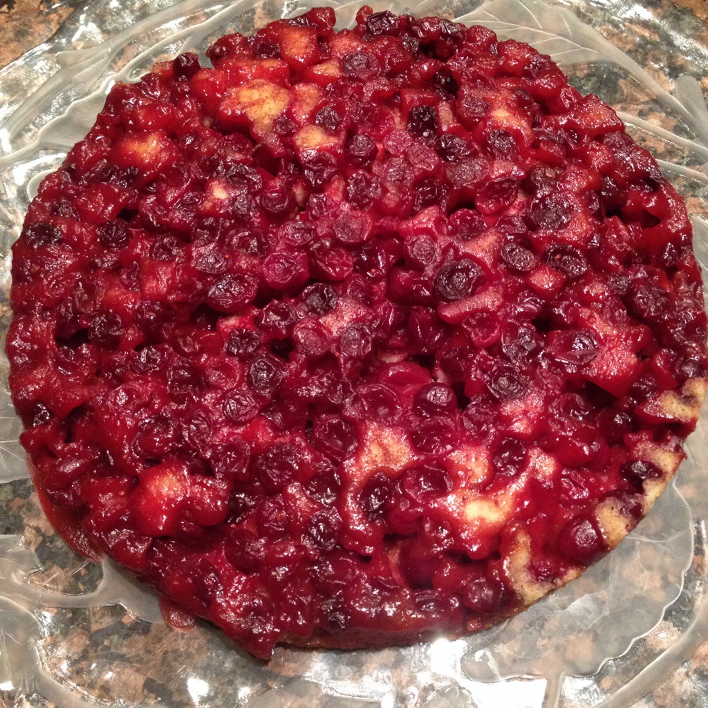 A cranberry cake, made from a Chicago Tribune recipe, sits on a platter.